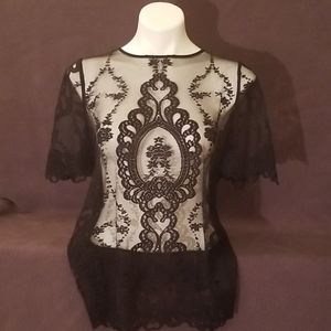 7 For All Mankind Black Lace Tee Large